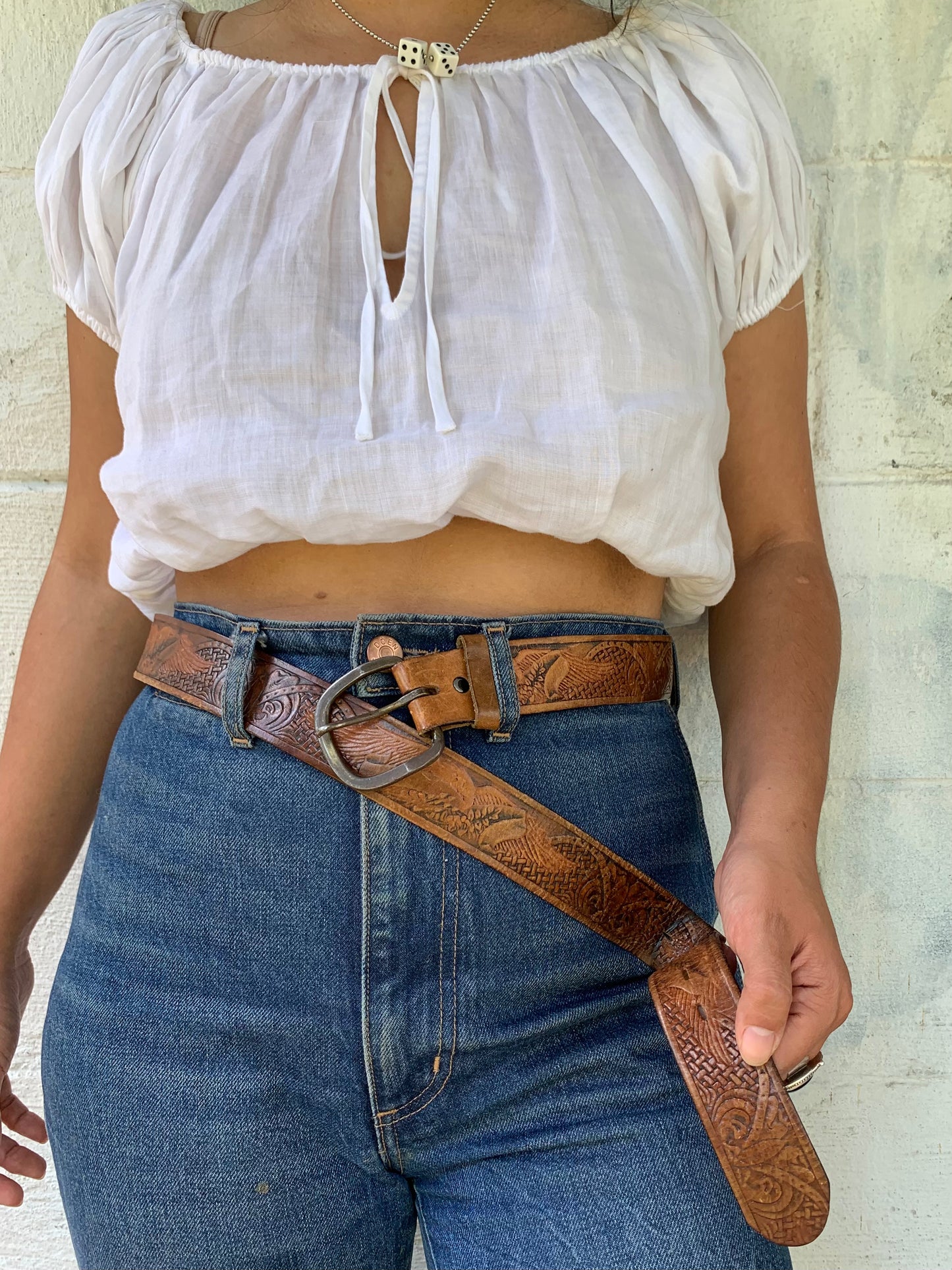 Brown Tooled Leather Belt with Eagle Design