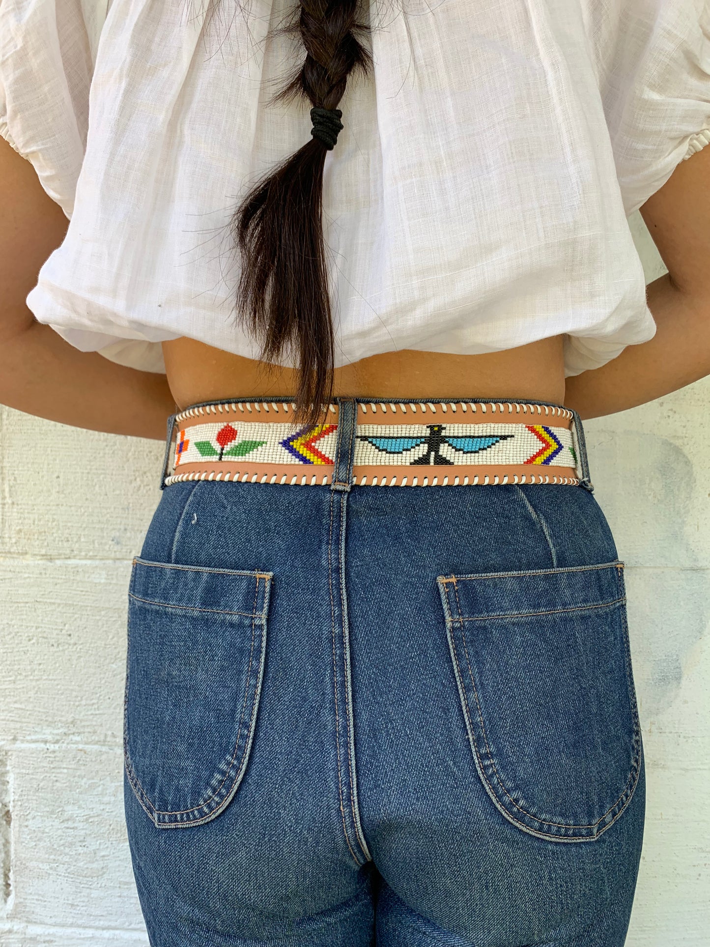 Leather Navajo Beaded Belt