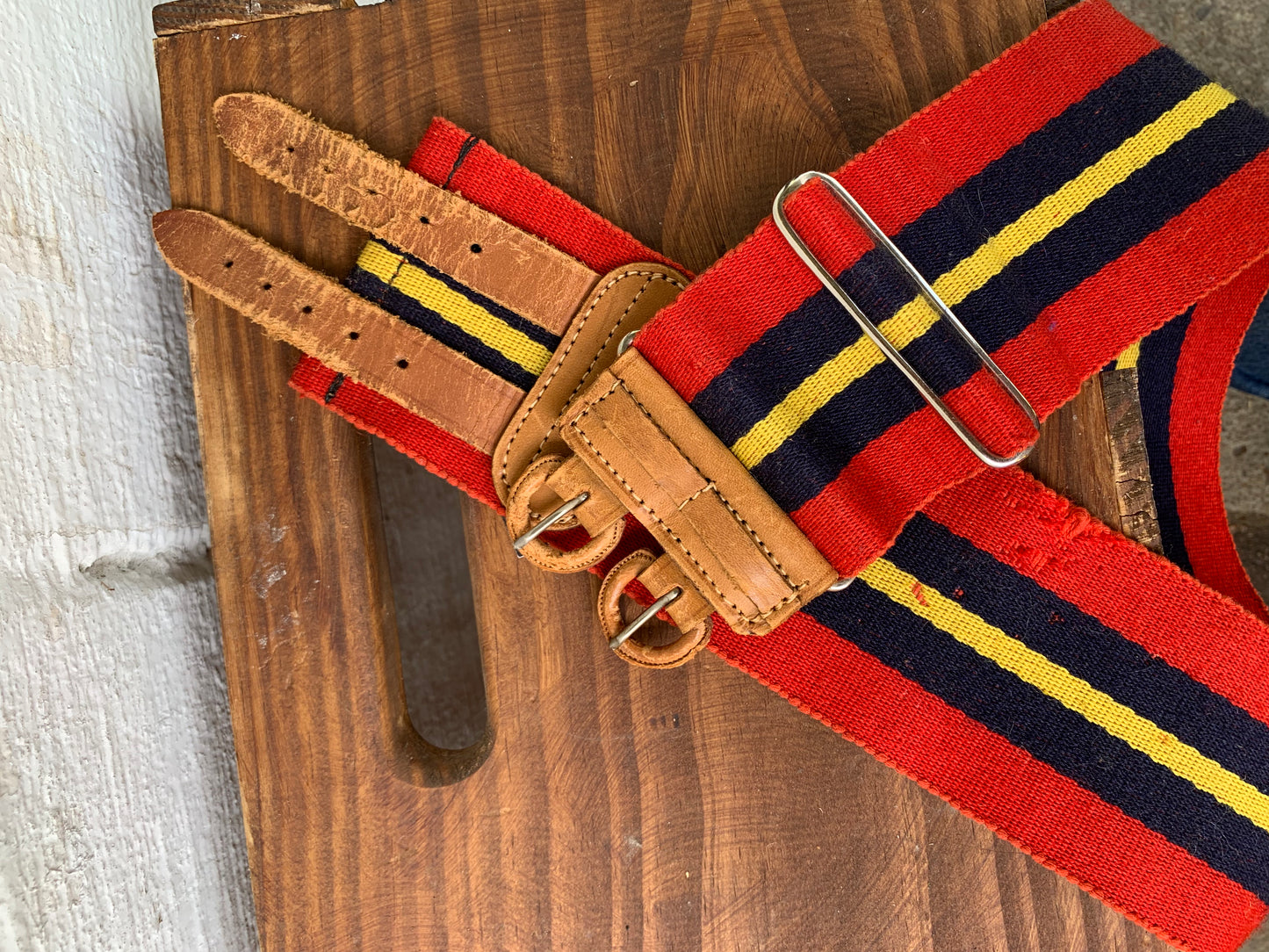 Vintage Red, Yellow, and Navy Thick Stretch Belt