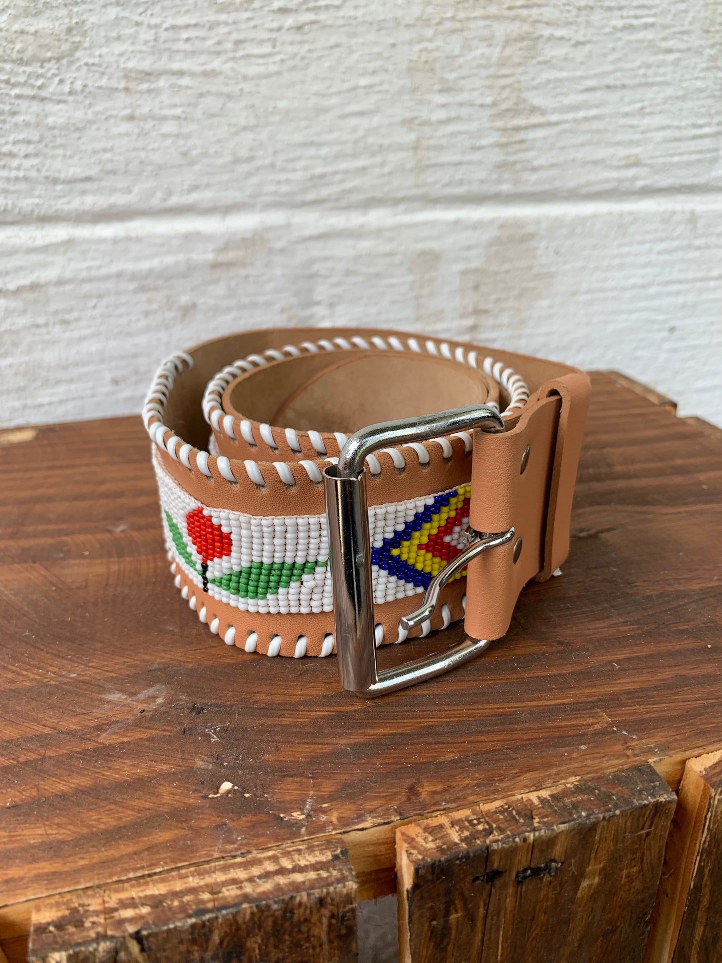 Leather Navajo Beaded Belt