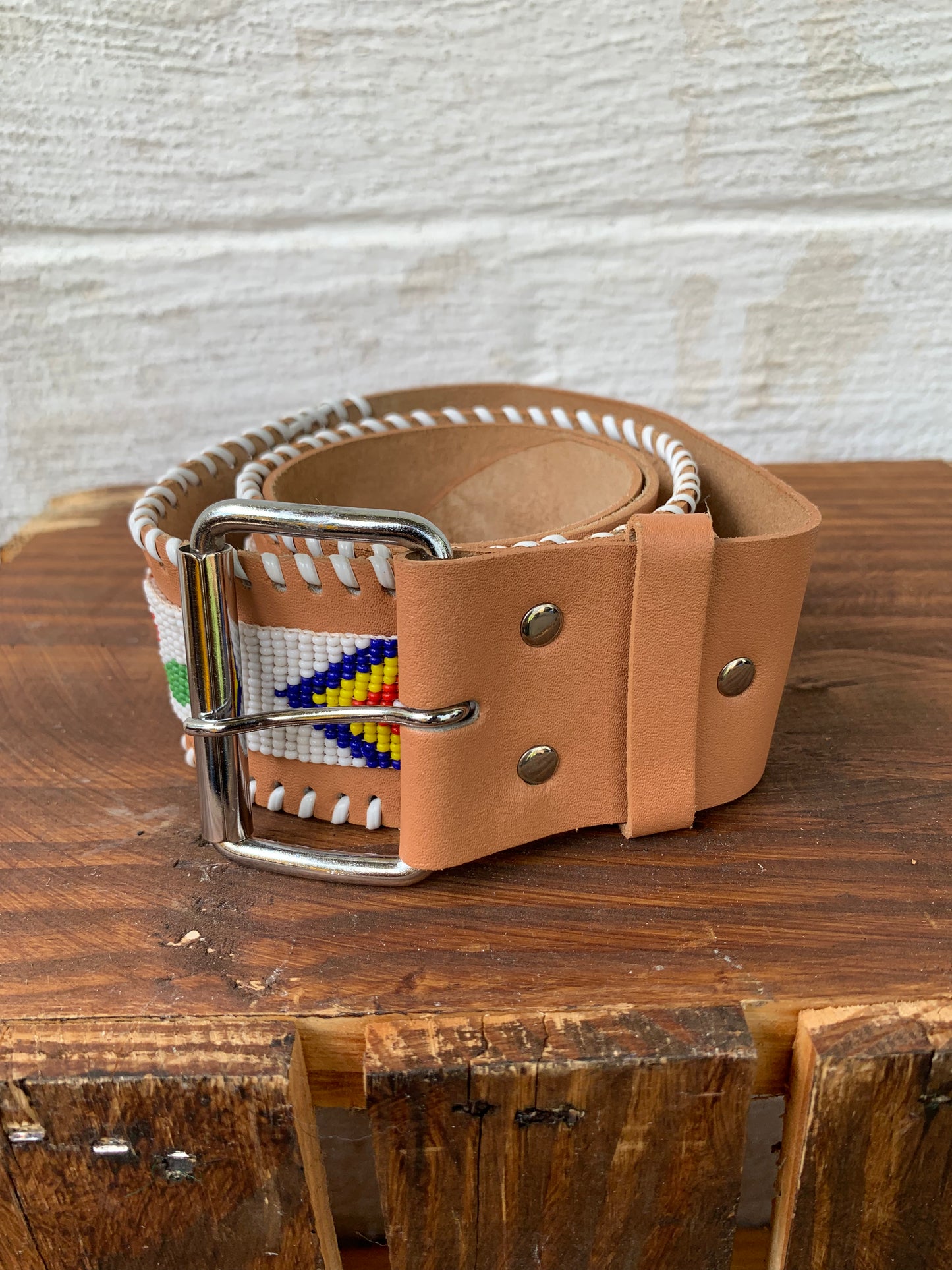 Leather Navajo Beaded Belt