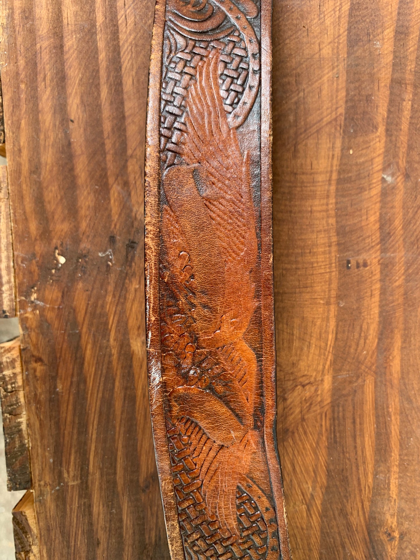 Brown Tooled Leather Belt with Eagle Design