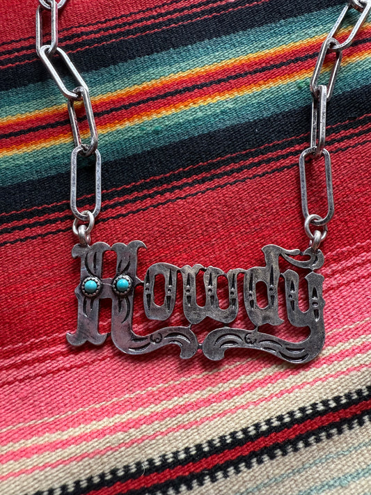 Howdy Silver Necklace with Faux Turquoise Details