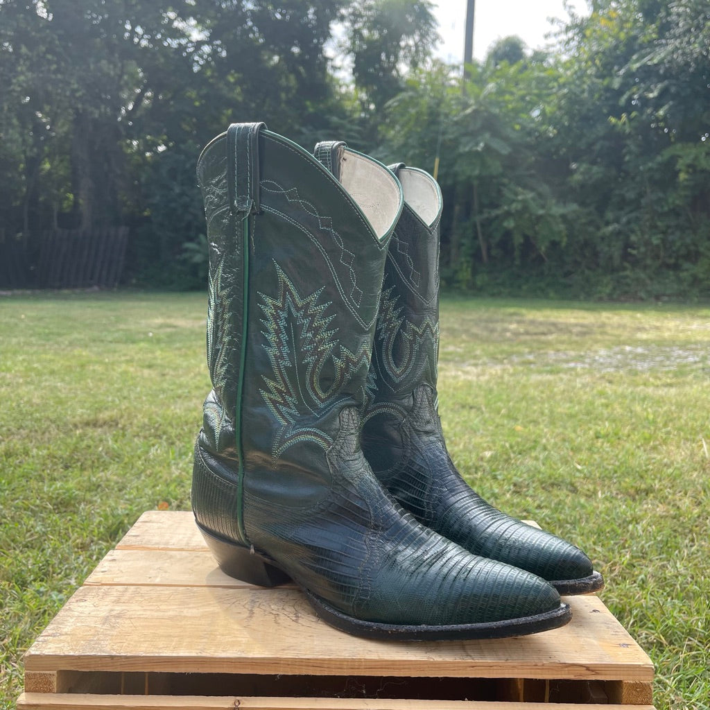 VTG Larry Mahan Green Snakeskin Cowboy Boots 9
