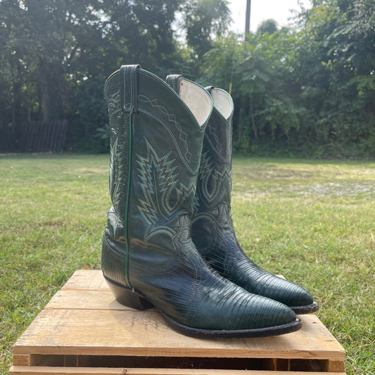 VTG Larry Mahan Green Snakeskin Cowboy Boots 9