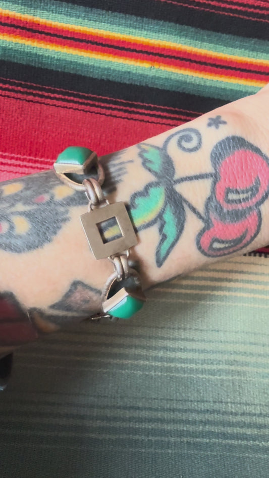 VTG Sterling & Green Stone Bracelet