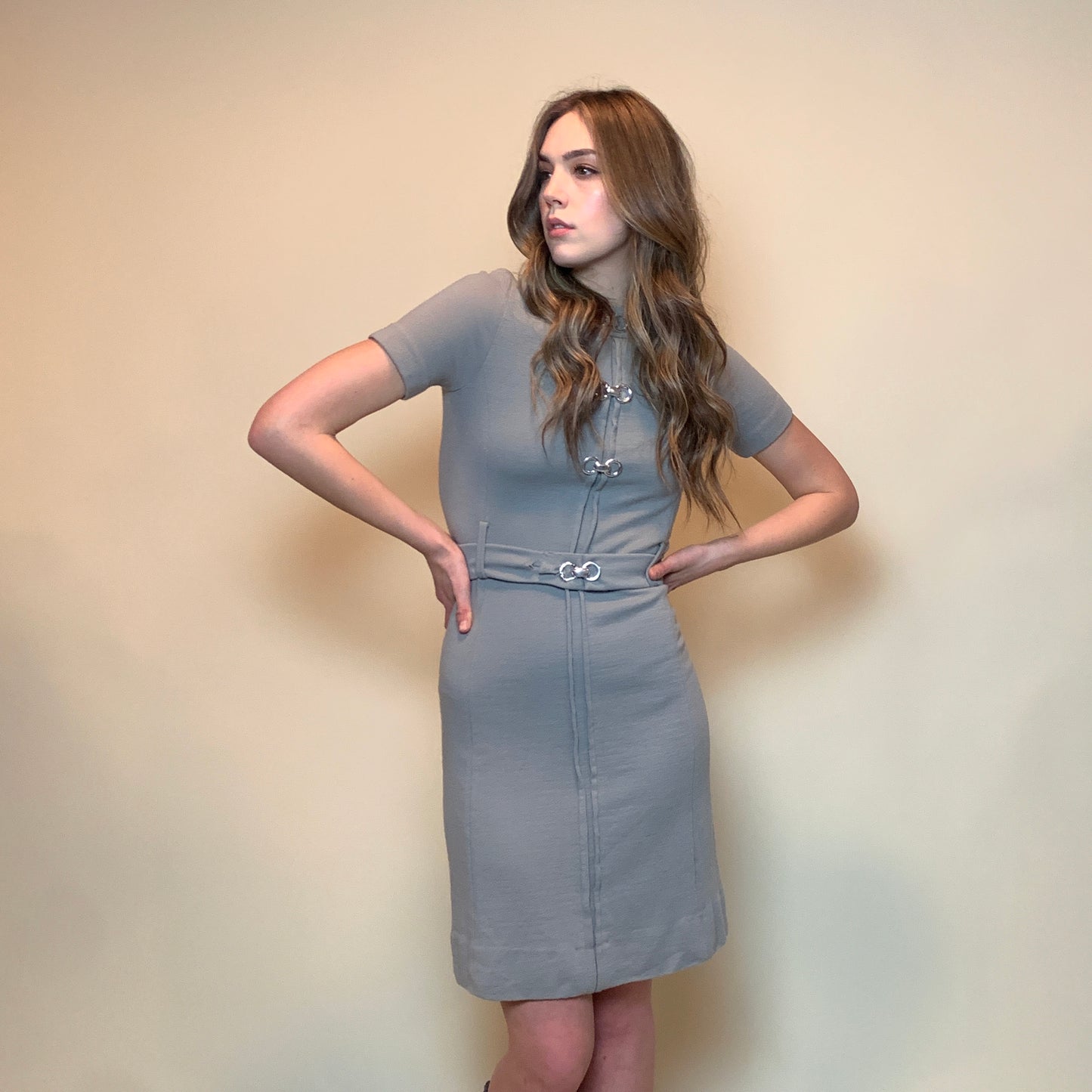 Vintage Mod Grey Silver Fasten Dress (M)