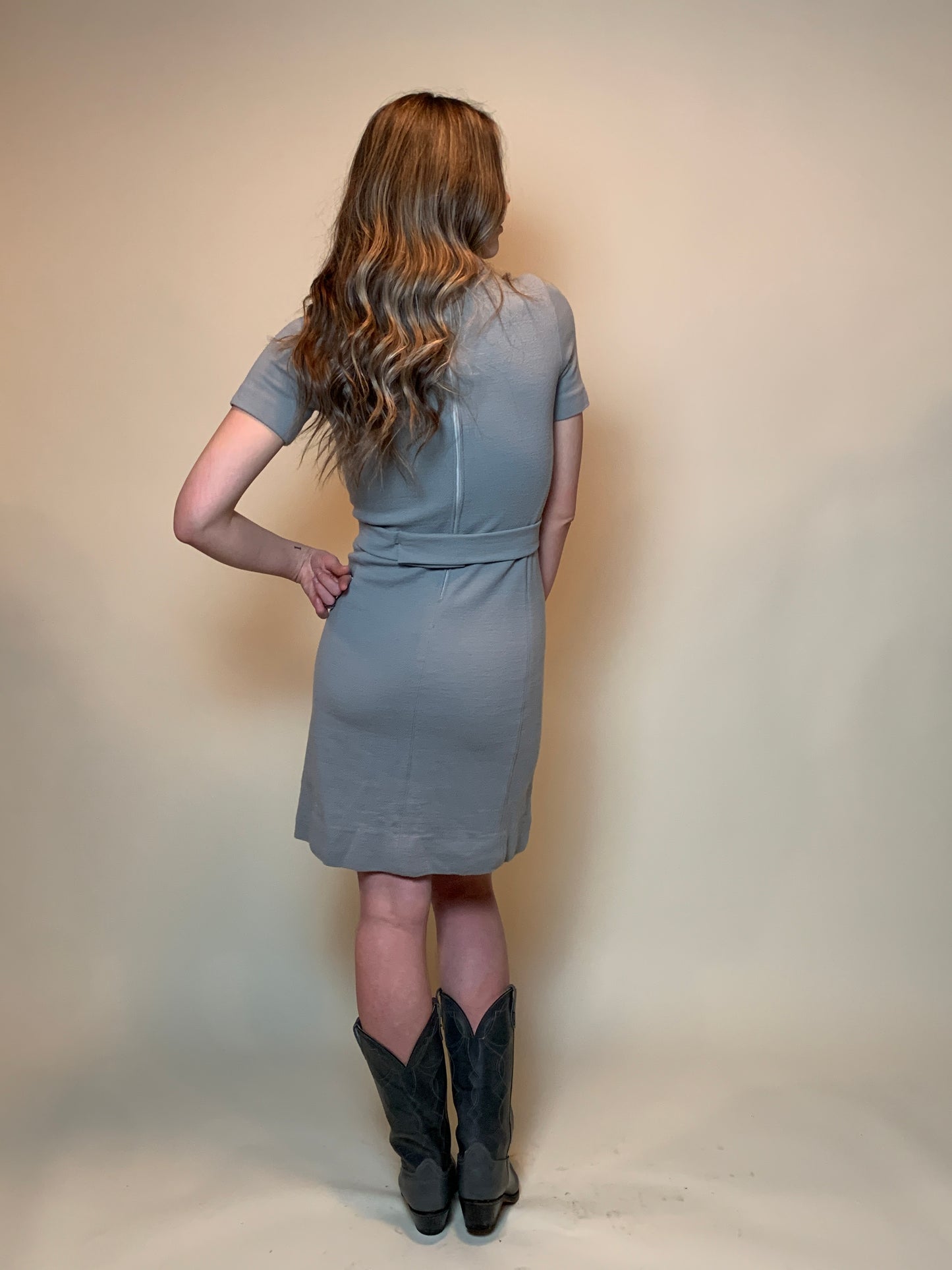 Vintage Mod Grey Silver Fasten Dress (M)