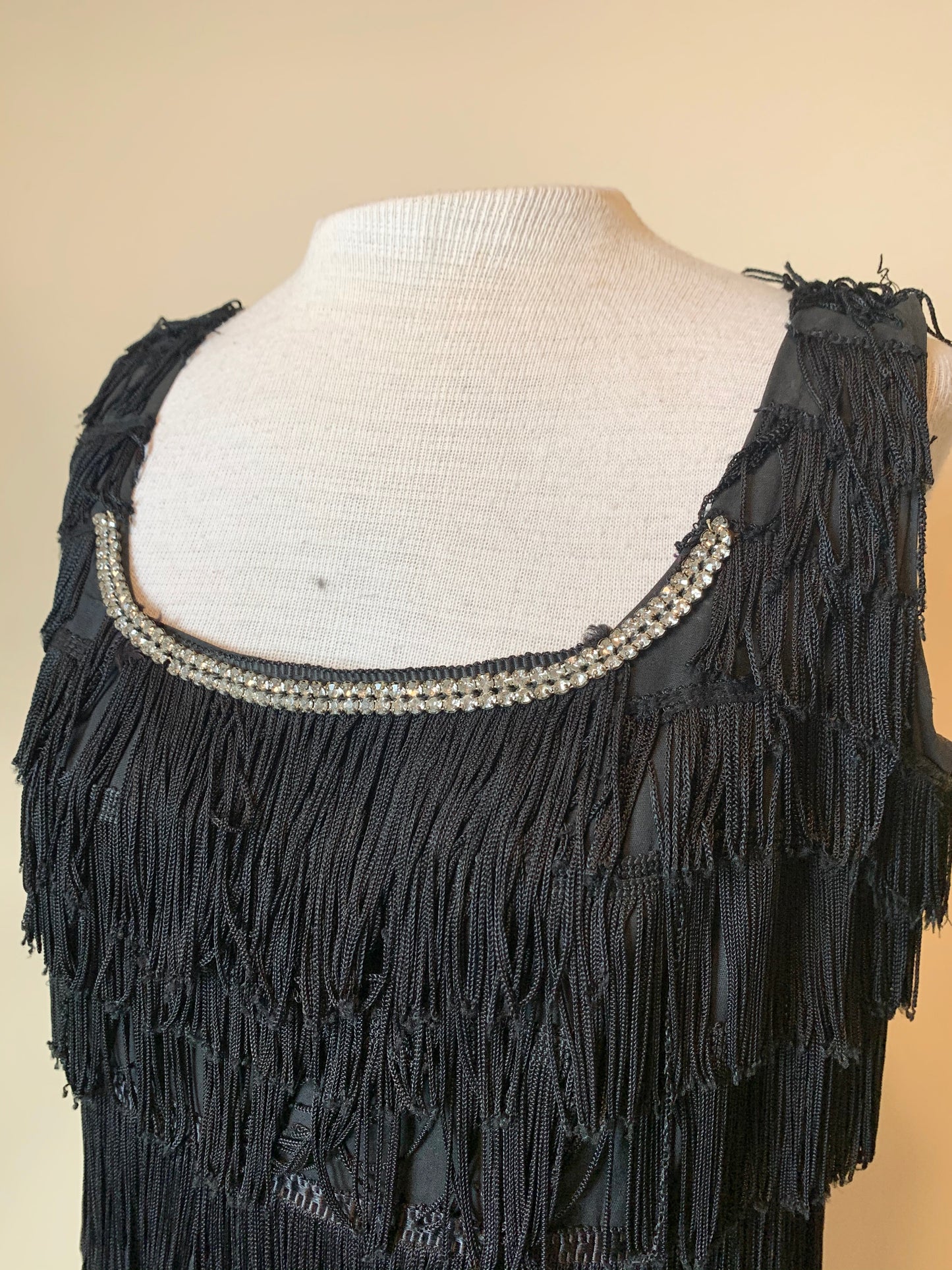 Vintage Black Fringe Bedazzled Flapper Dress (L)