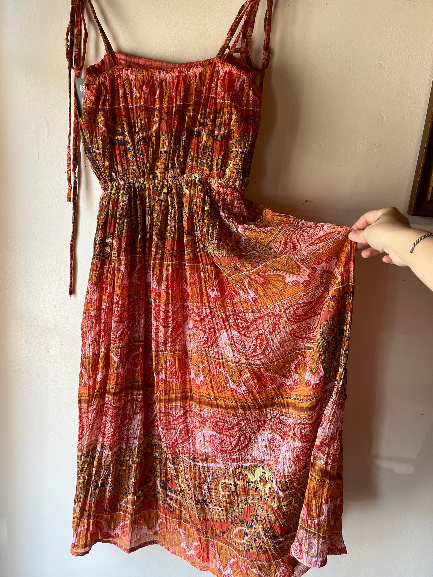 Vintage Gauzy Metallic Paisley Summer Dress (S)