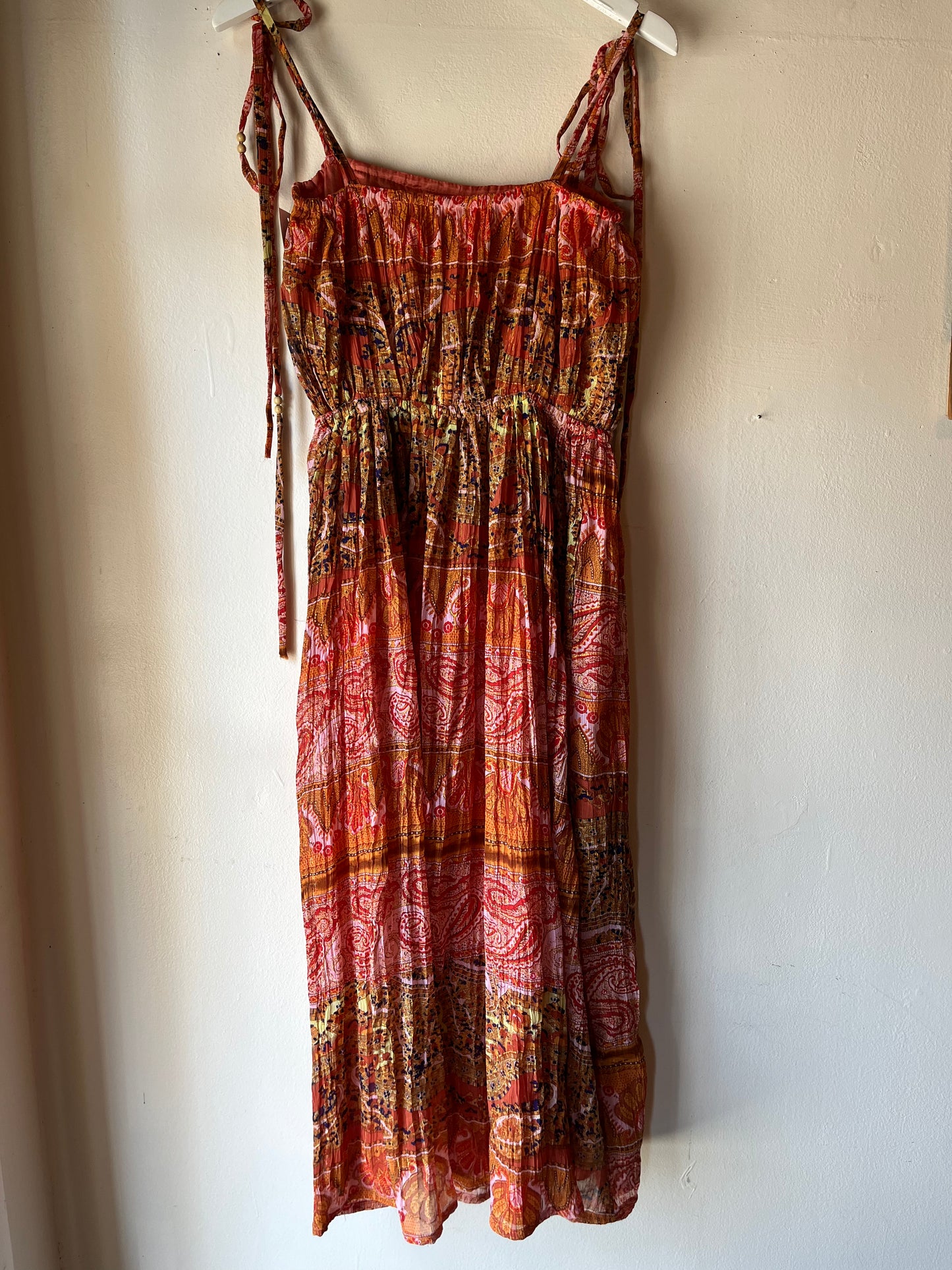 Vintage Gauzy Metallic Paisley Summer Dress (S)