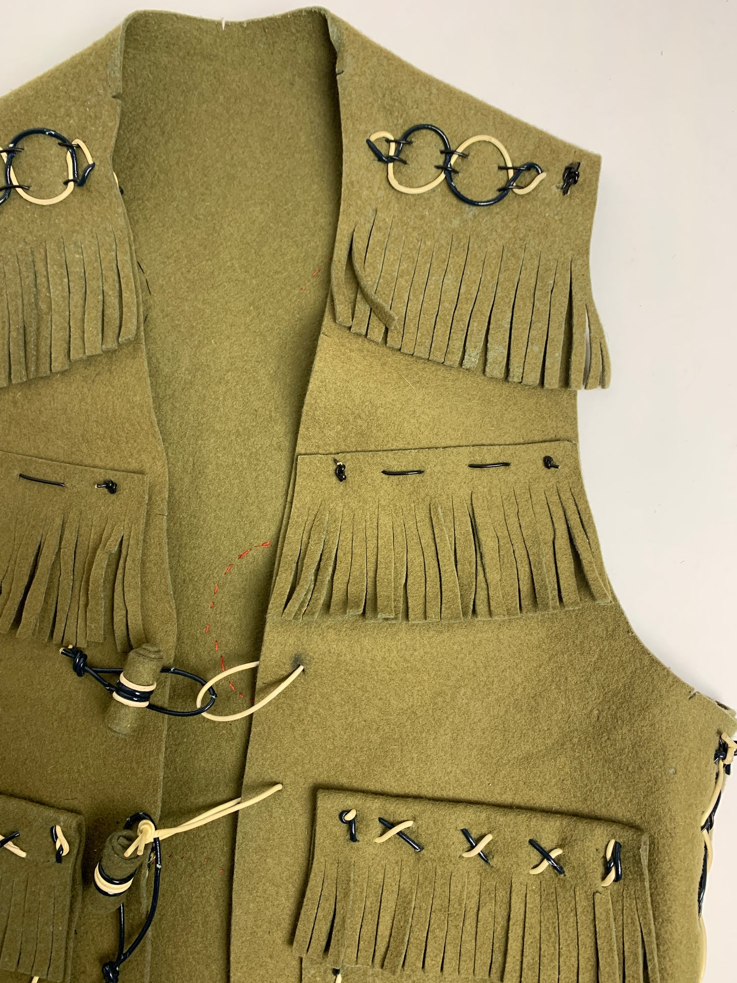 Vtg. Sage Green Felt Fringe Vest (S)