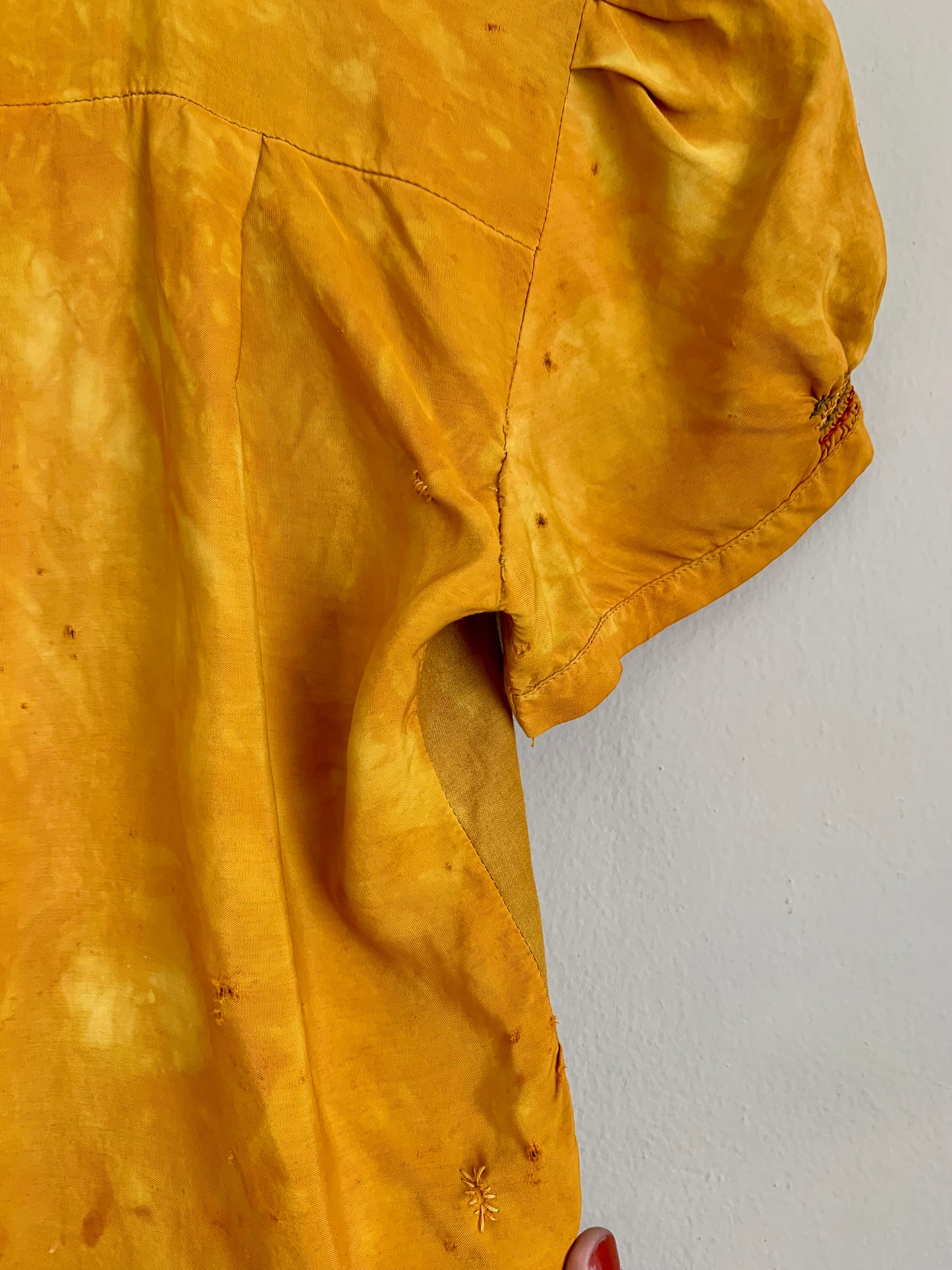 1930s Marigold Silk Hungarian Embroidered Blouse -as is- (XS)