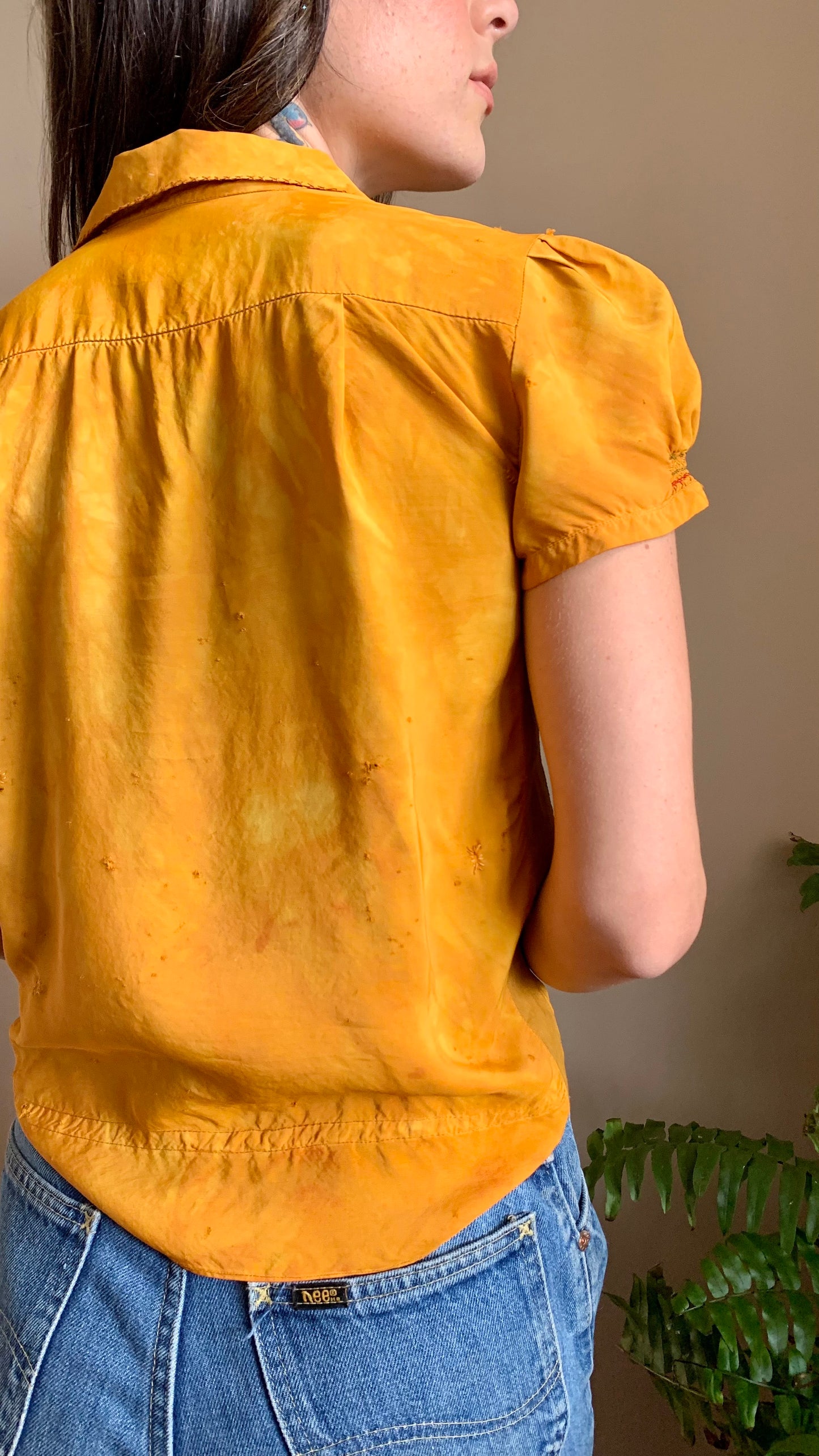 1930s Marigold Silk Hungarian Embroidered Blouse -as is- (XS)