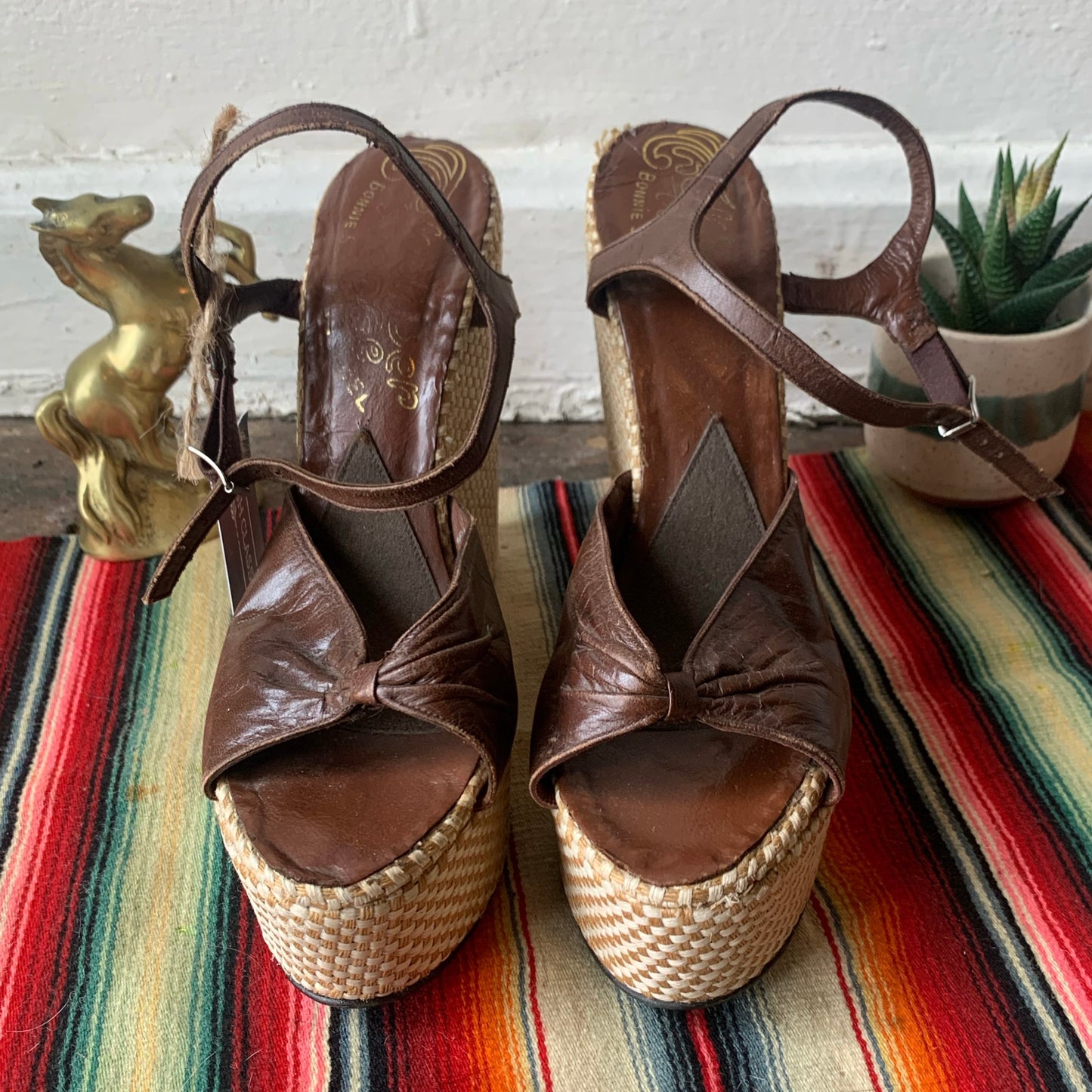 70s Bonnie Smith Platform Leather Wedges / women's 7 (narrow)