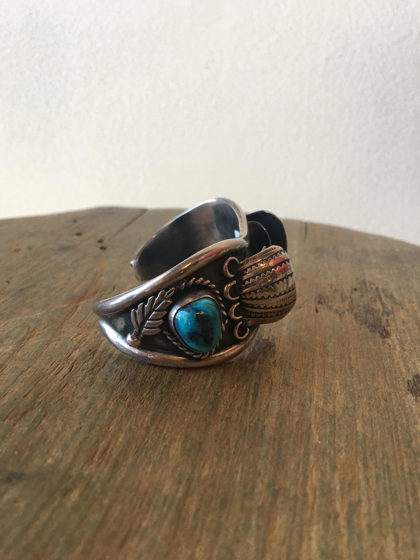 1970s Ladies Sterling and Turquoise Etched Watch Band