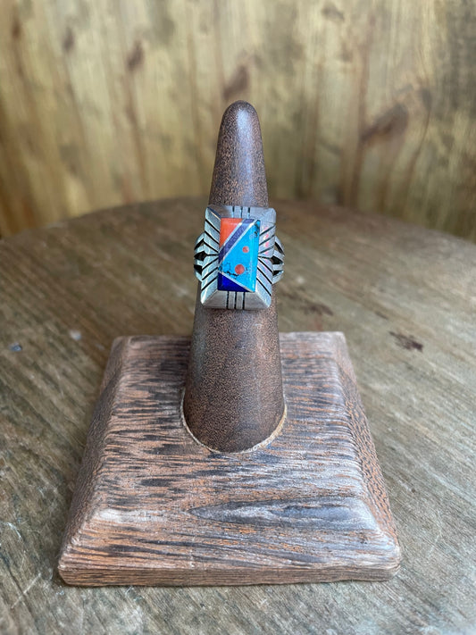 Sterling Silver Navajo Ring with Coral and Turqoise Stone
