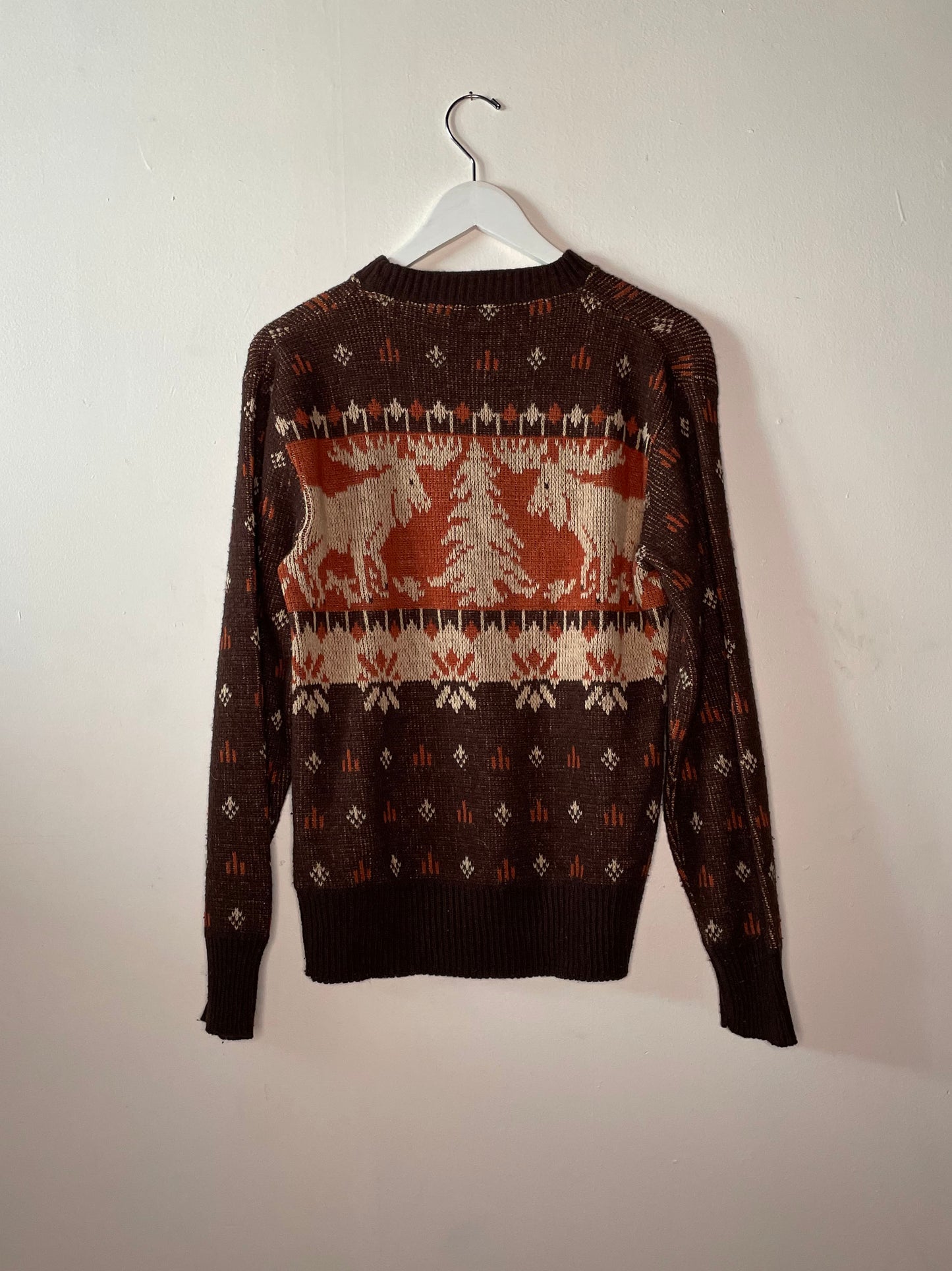 Crew Neck Knit Pullover Sweater with Moose Design