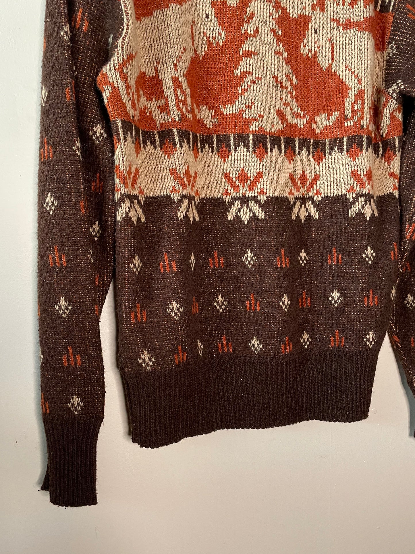 Crew Neck Knit Pullover Sweater with Moose Design