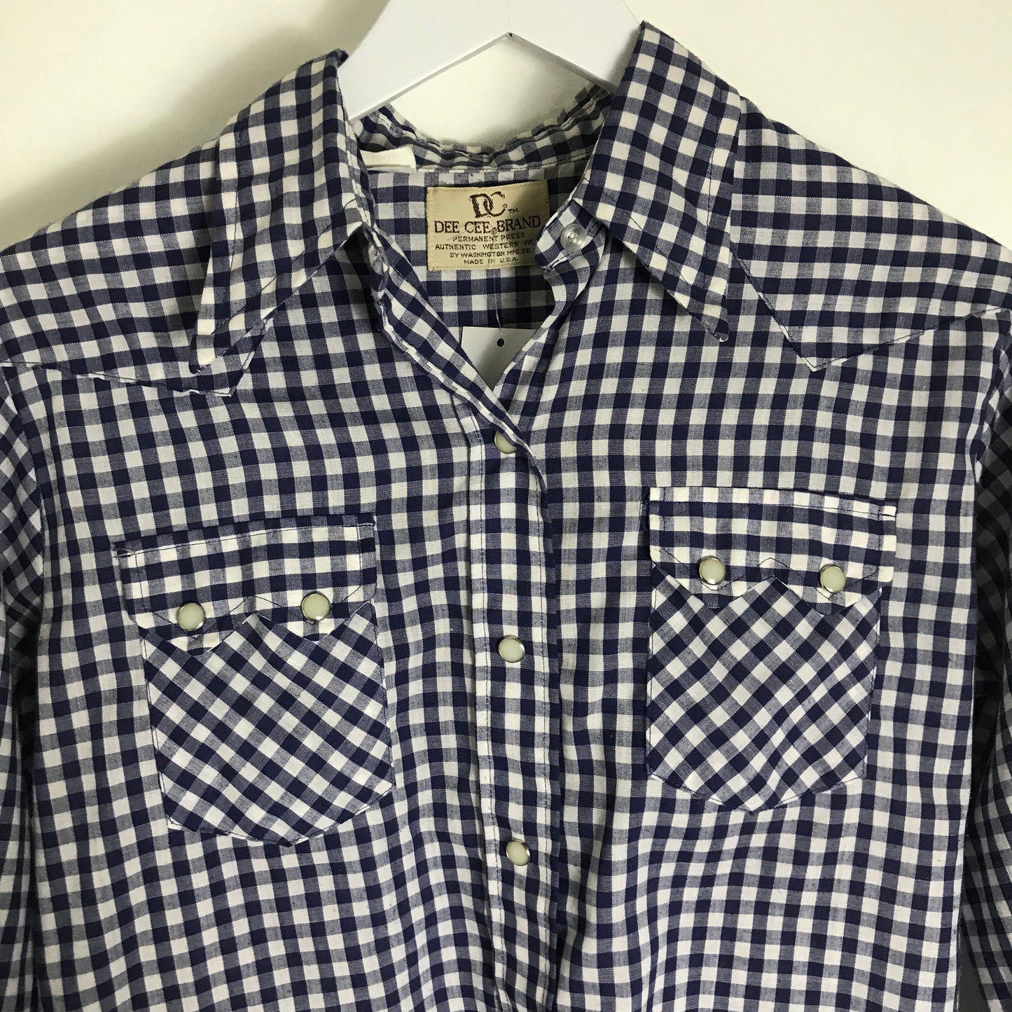 Vtg. Dee Cee Blue Gingham Pearl Snap Shirt