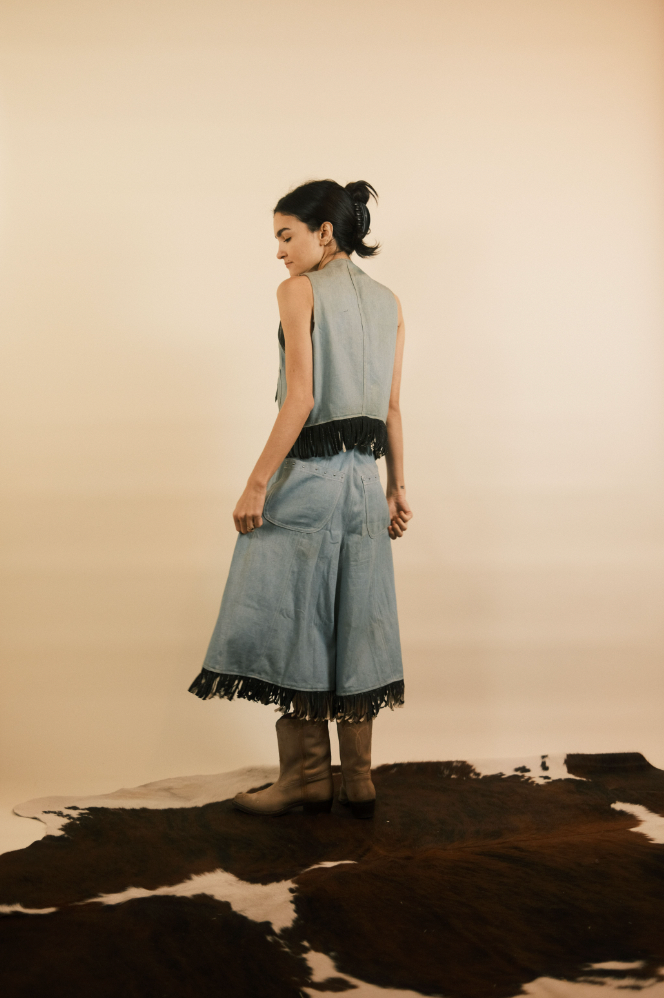 60's Pioneer Wear Denim and Suede Fringe Culotte and Vest Set