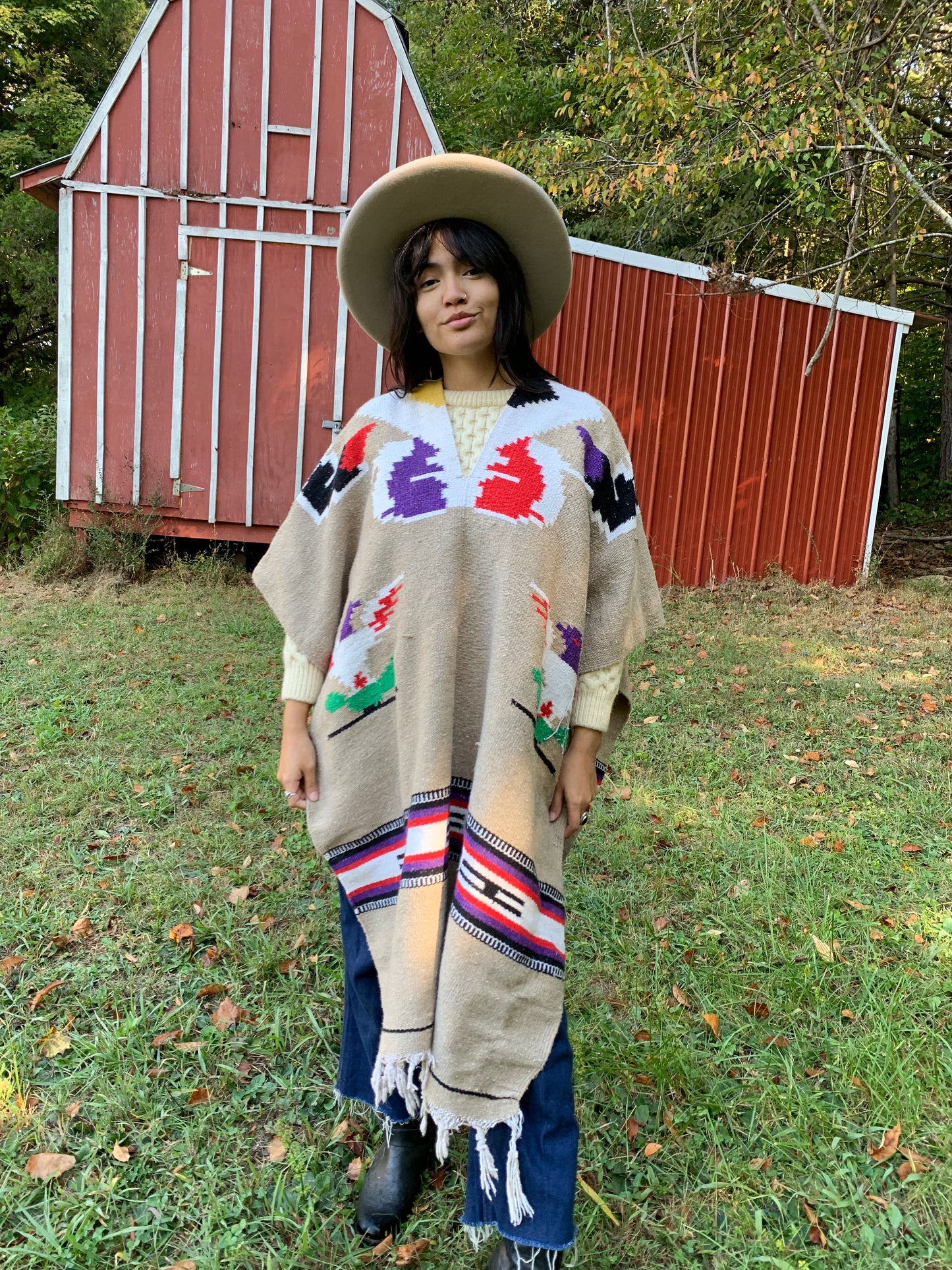 Tan Vintage Mexican Poncho