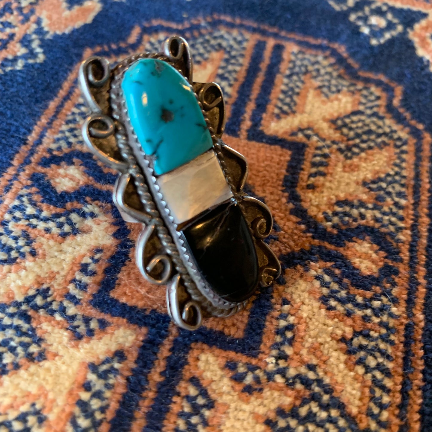 Sterling Ring w/ Turquoise, Onyx & Shell (6.5)
