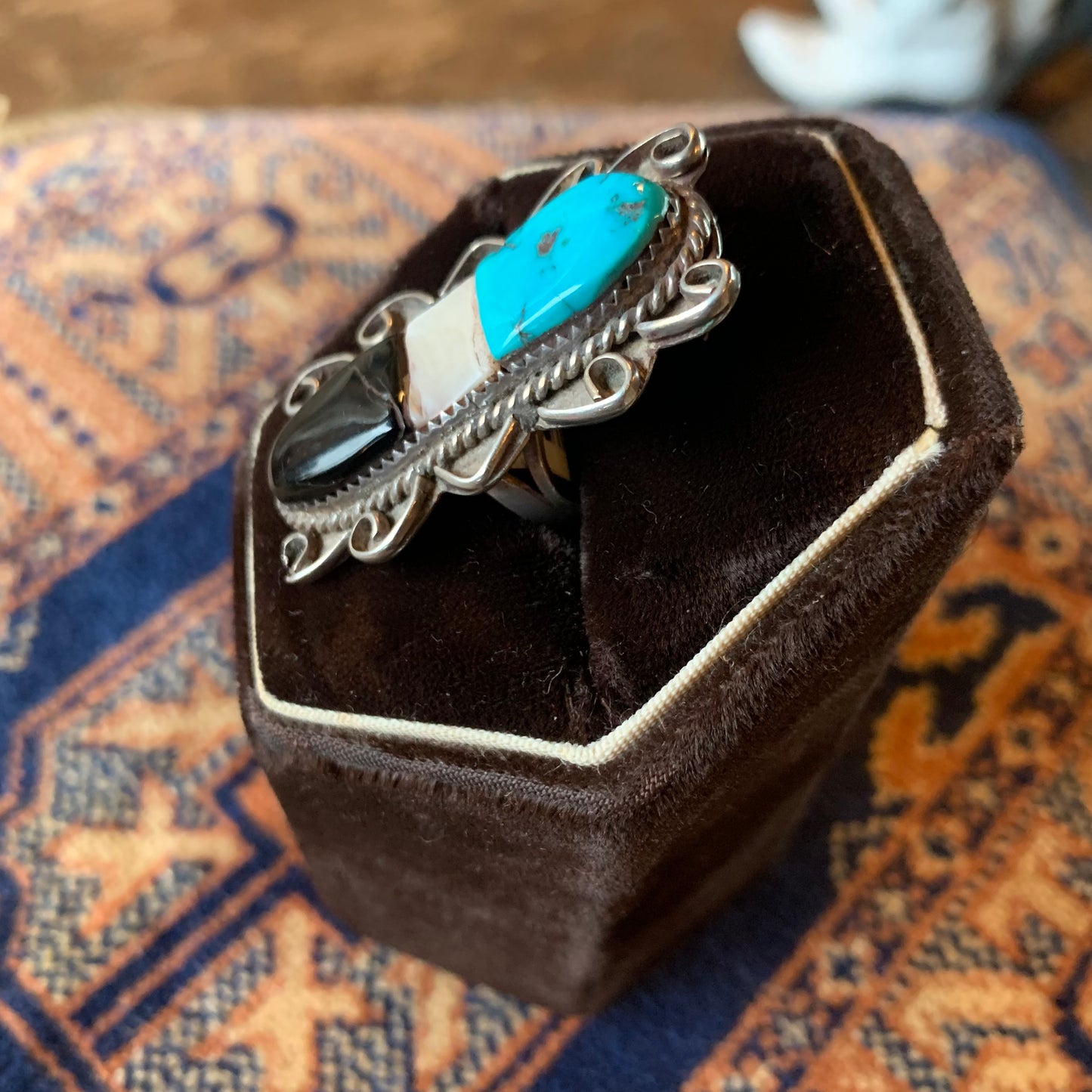 Sterling Ring w/ Turquoise, Onyx & Shell (6.5)