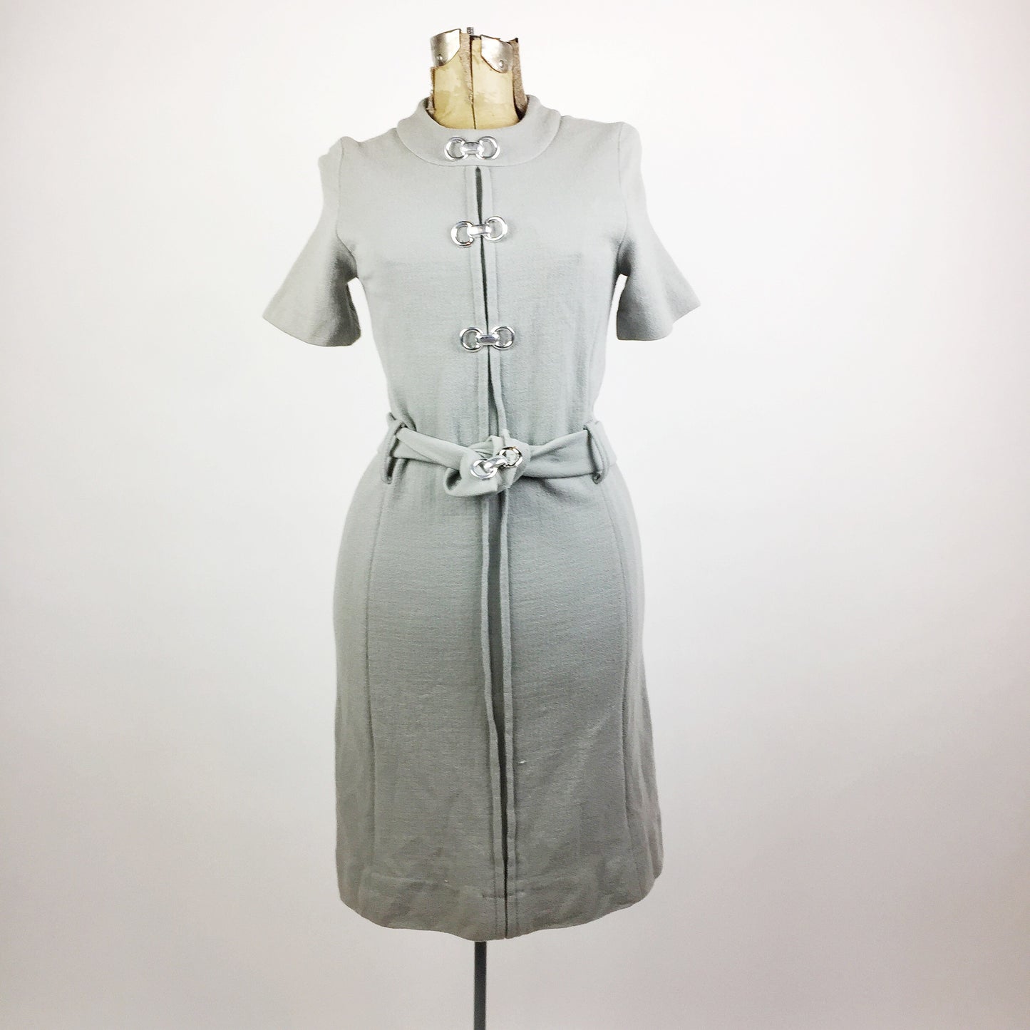 Vintage Mod Grey Silver Fasten Dress (M)