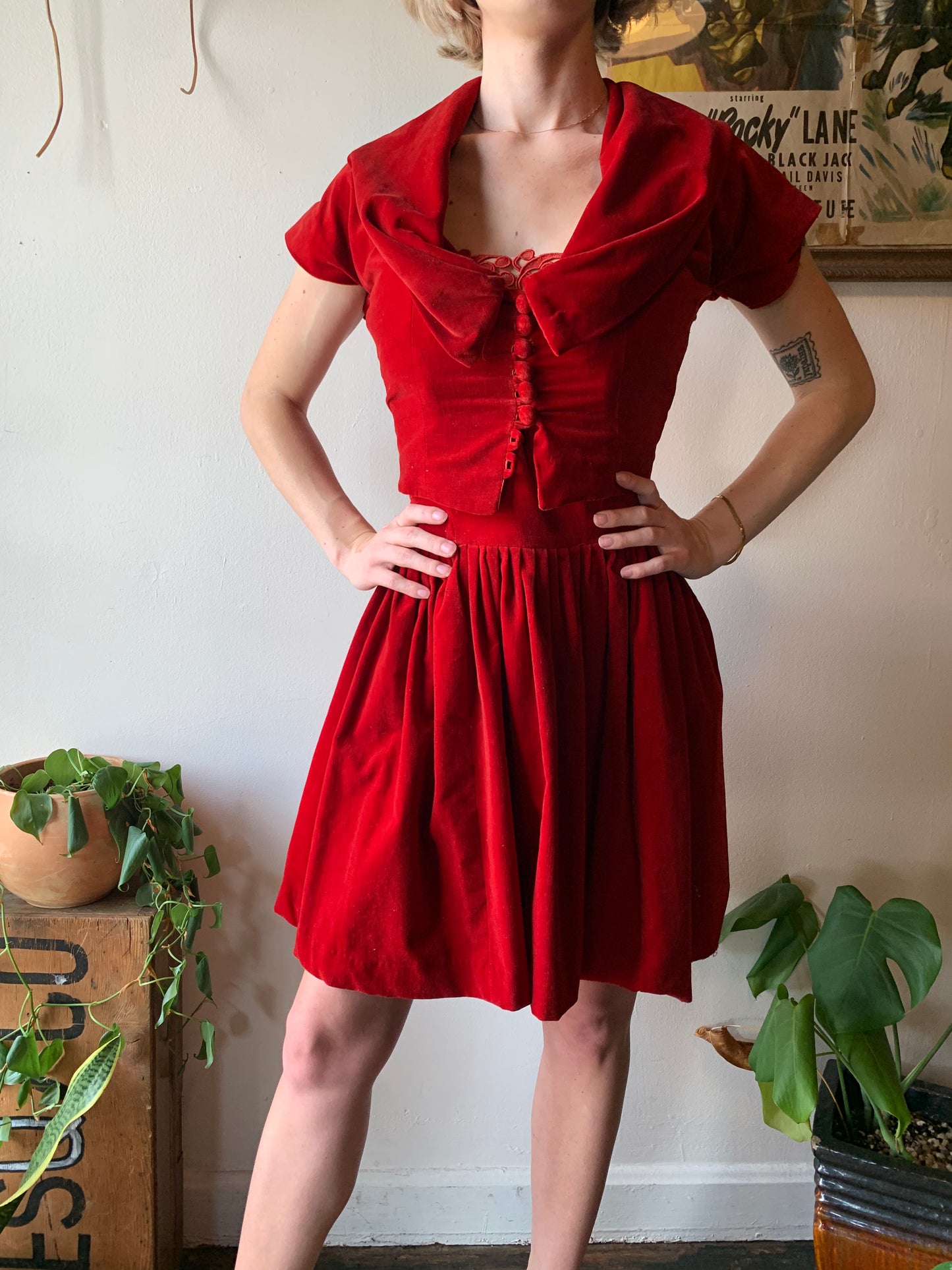 1950s Red Velvet 2-pc valentine set ( XS)