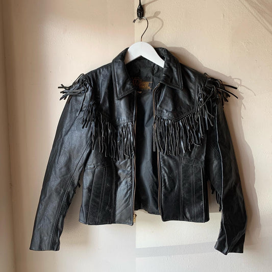 Branded Garments Zip Up 90s Leather Fringe Jacket (XS/S)