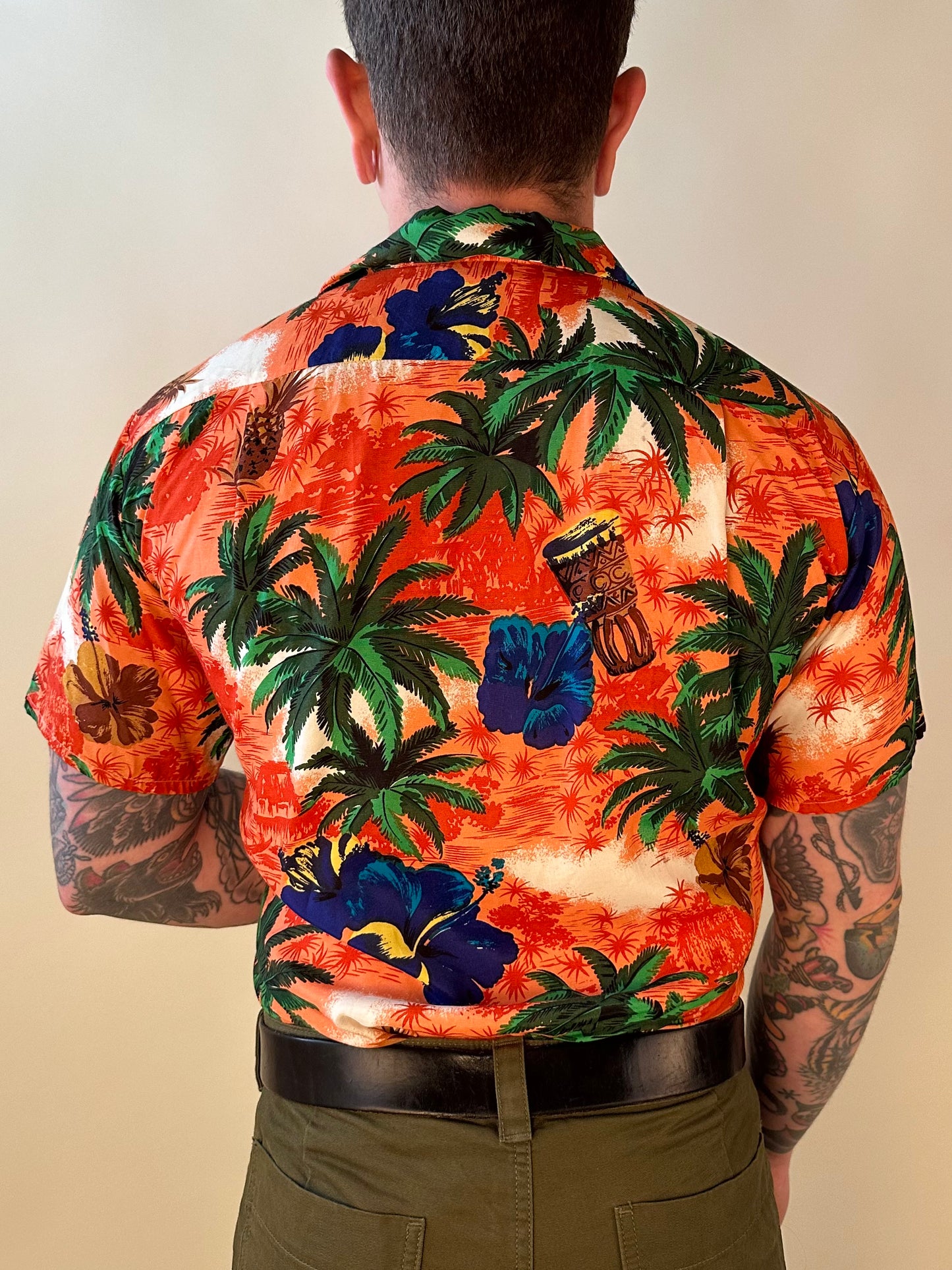 1960s Luau Sportswear Hibiscus Hawaiian Shirt