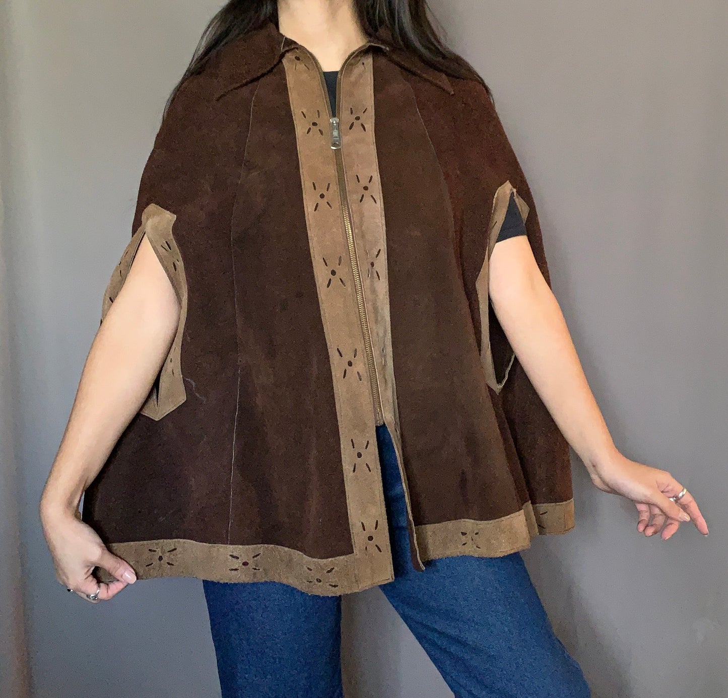 1970s Suede Two Tone Poncho (M)