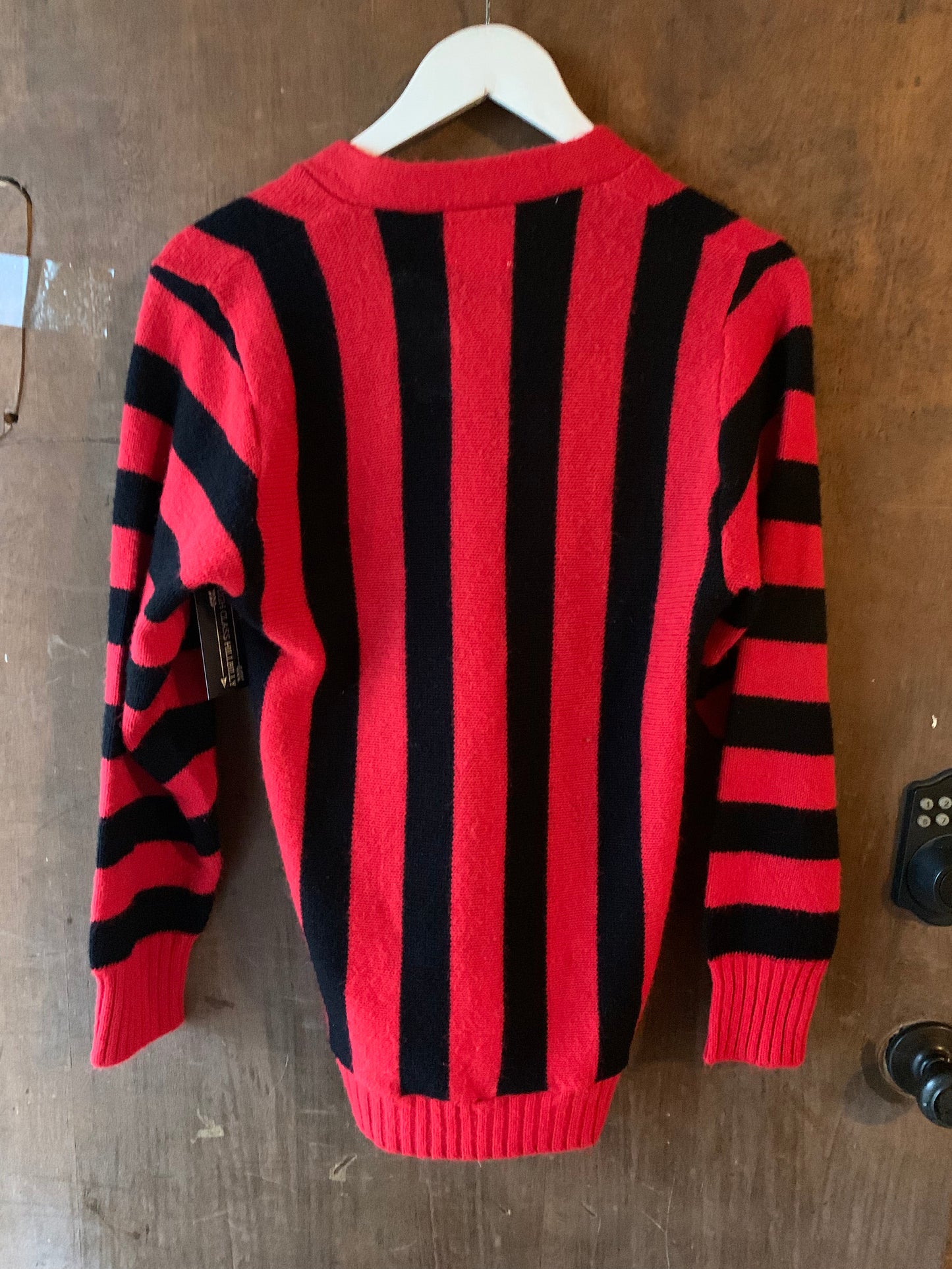 Red & Black Striped V Neck Sweater (M)