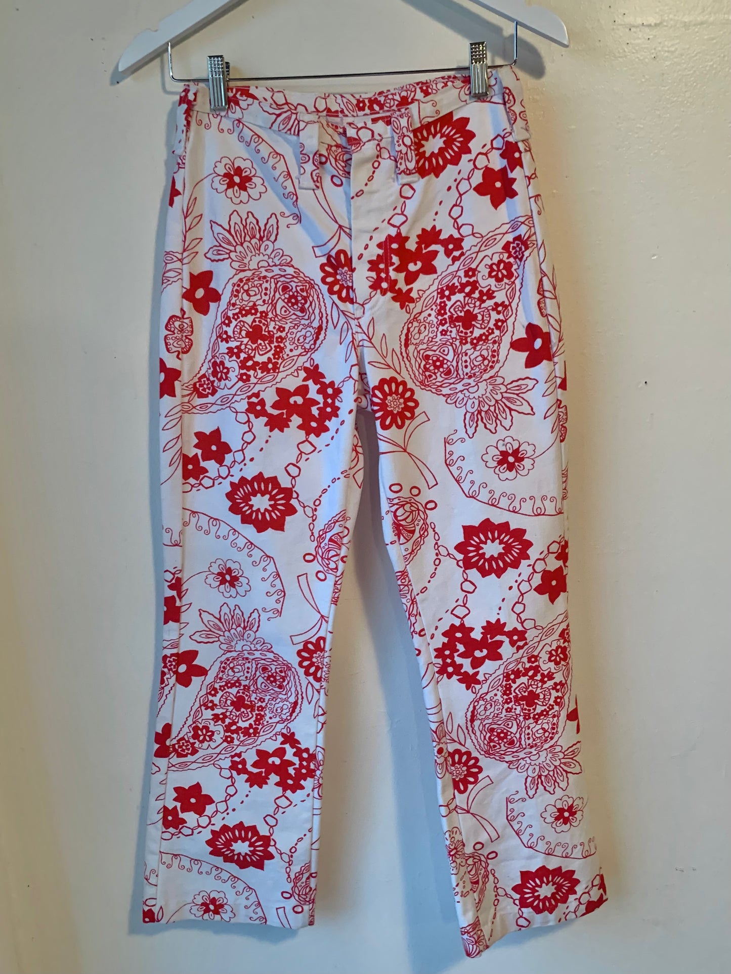 1960s Red & White Floral Grommet 2-pc Pantsuit (XS/S)